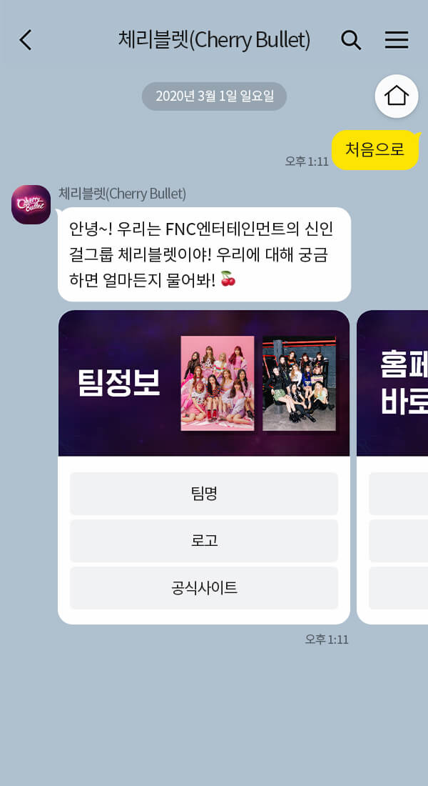 FnC 엔터테인먼트 | 클라우드튜링 챗봇 활용 사례 챗봇 이미지